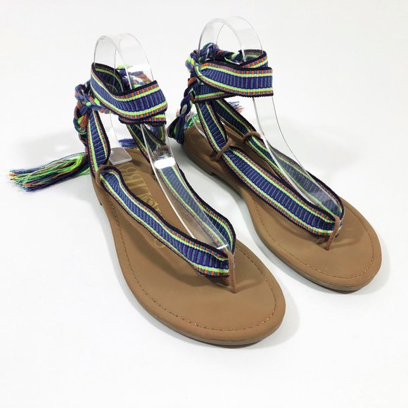 Sam & Libby Shoes - EUC  Braided Ribbon Ankle Tie Flat Thong Sandals